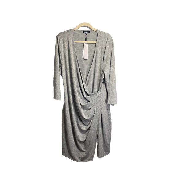 New $128 525 America‎ Womens Faux Wrap Dress V-Neck Grey Casual Size 1X Plus - Picture 1 of 4